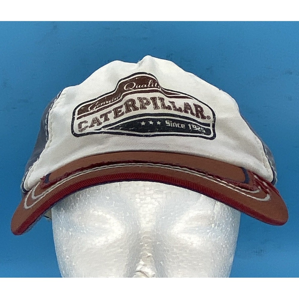 Caterpillar CAT Logo Colorblock Baseball Cap Hat Red White Blue Adjustable OS